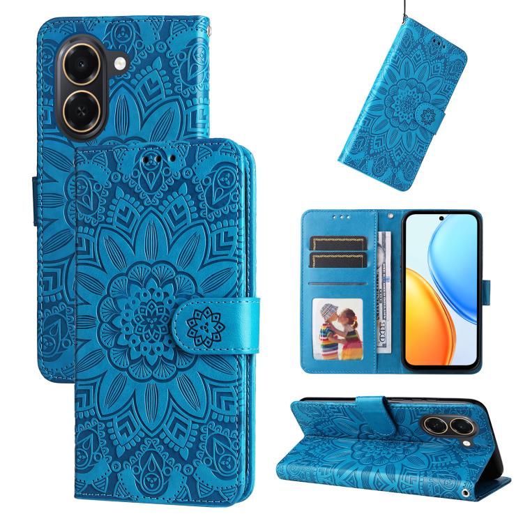 Custodia per telefono in pelle di girasole goffrata, For Honor 600 Smart 5G, For Honor Play 80 Plus 5G, For Honor 600 Global / 600 Pro Global, For Honor 600 Lite Global
