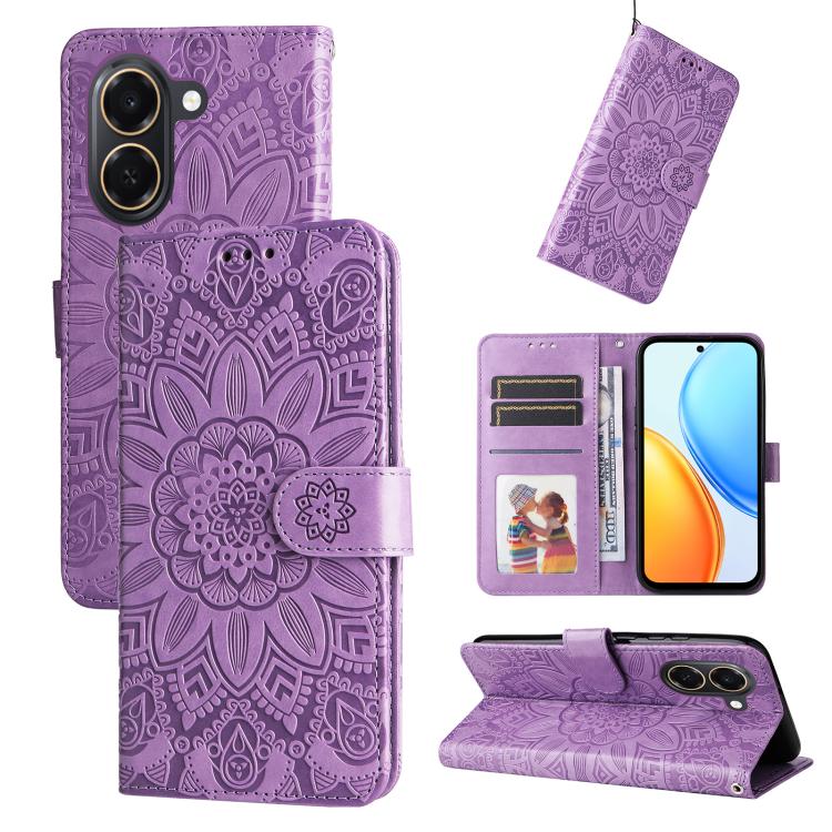 Custodia per telefono in pelle di girasole goffrata, For Honor 600 Smart 5G, For Honor Play 80 Plus 5G, For Honor 600 Global / 600 Pro Global, For Honor 600 Lite Global