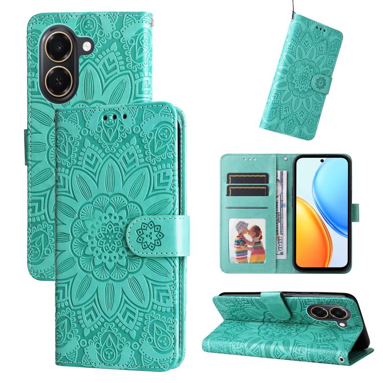 Custodia per telefono in pelle di girasole goffrata, For Honor 600 Smart 5G, For Honor Play 80 Plus 5G, For Honor 600 Global / 600 Pro Global, For Honor 600 Lite Global