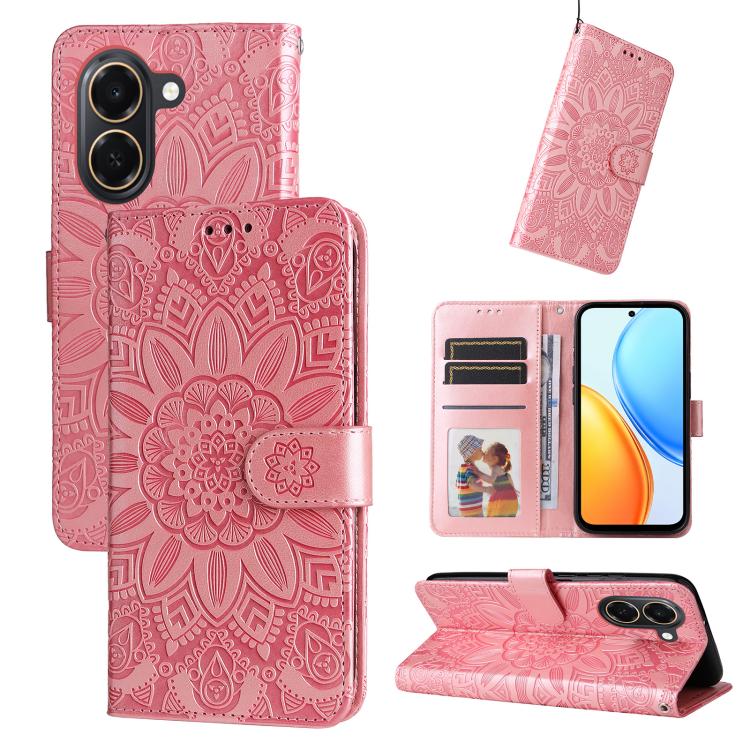 Custodia per telefono in pelle di girasole goffrata, For Honor 600 Smart 5G, For Honor Play 80 Plus 5G, For Honor 600 Global / 600 Pro Global, For Honor 600 Lite Global
