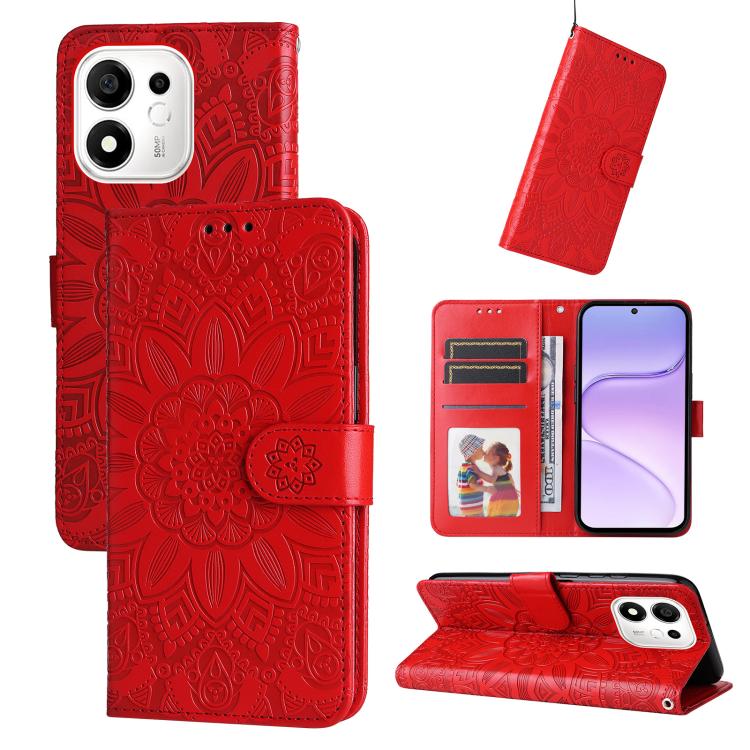Custodia per telefono in pelle di girasole goffrata, For Honor 600 Smart 5G, For Honor Play 80 Plus 5G, For Honor 600 Global / 600 Pro Global, For Honor 600 Lite Global