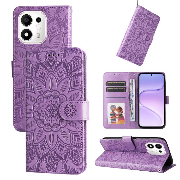 Custodia per telefono in pelle di girasole goffrata, For Honor 600 Smart 5G, For Honor Play 80 Plus 5G, For Honor 600 Global / 600 Pro Global, For Honor 600 Lite Global