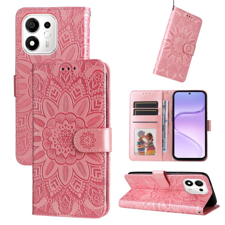 Custodia per telefono in pelle di girasole goffrata, For Honor 600 Smart 5G, For Honor Play 80 Plus 5G, For Honor 600 Global / 600 Pro Global, For Honor 600 Lite Global
