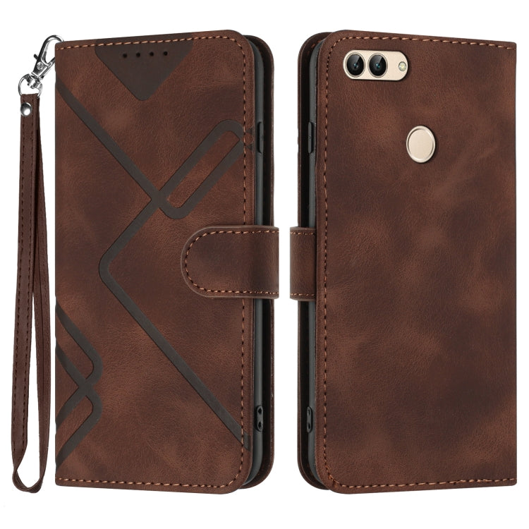 Custodia per cellulare in pelle con motivo a linea, For Huawei P20 Pro, For Huawei P20 lite, For Huawei P smart 2018/Enjoy 7S, For Huawei Mate 10 Lite/Maimang 6