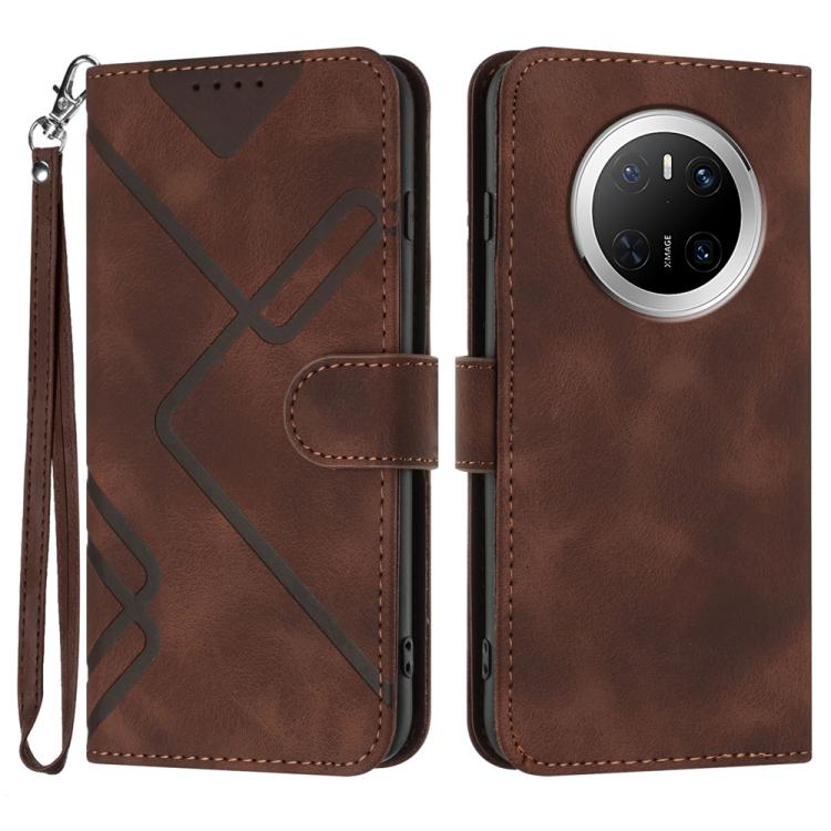Custodia per cellulare in pelle con motivo a linea, For Huawei Enjoy 80 Plus, For Huawei Pura 80 5G, For Huawei Mate 70 Pro / Mate 70 Pro+, For Huawei Mate 70