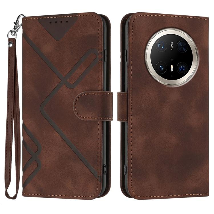 Custodia per cellulare in pelle con motivo a linea, For Huawei Enjoy 80 Plus, For Huawei Pura 80 5G, For Huawei Mate 70 Pro / Mate 70 Pro+, For Huawei Mate 70