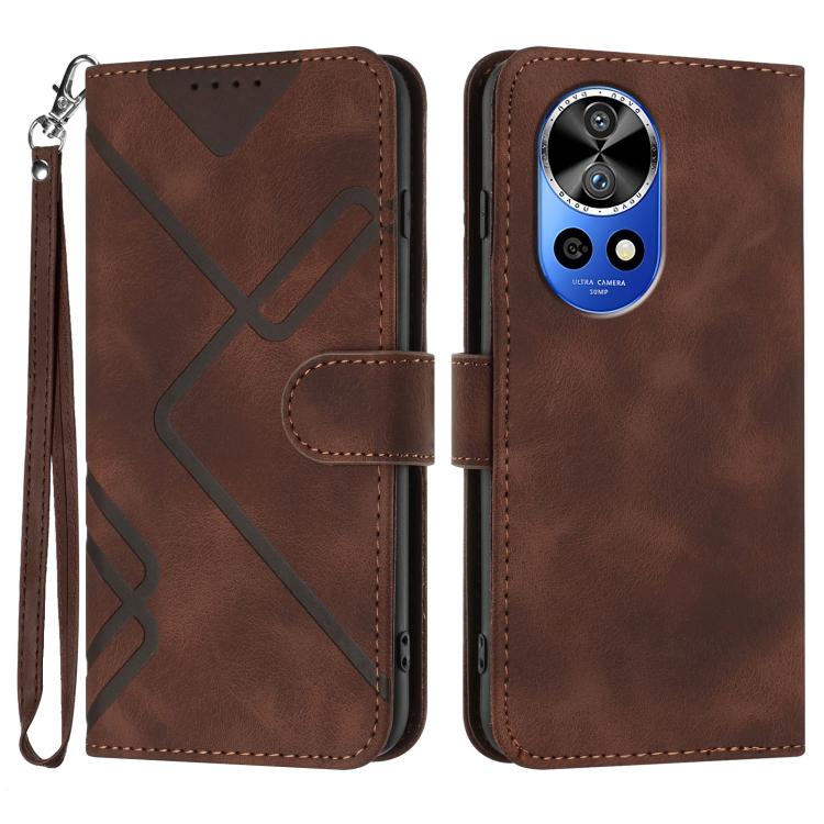 Custodia per cellulare in pelle con motivo a linea, For Huawei nova 12i, For Huawei nova 12s, For Huawei nova Y72, For Huawei nova 12 Pro / nova 12 Ultra