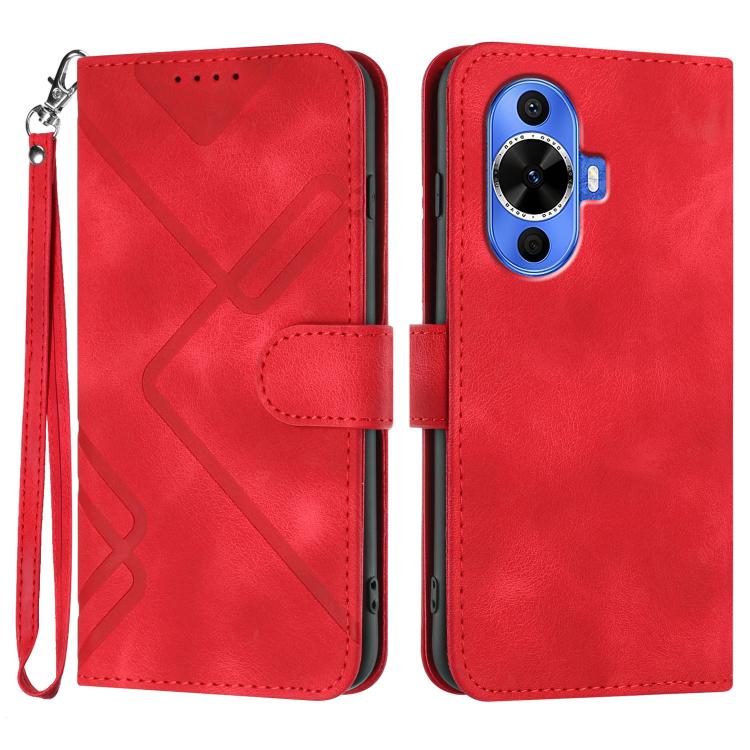 Custodia per cellulare in pelle con motivo a linea, For Huawei nova 12i, For Huawei nova 12s, For Huawei nova Y72, For Huawei nova 12 Pro / nova 12 Ultra