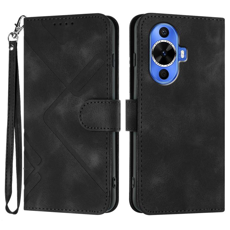 Custodia per cellulare in pelle con motivo a linea, For Huawei nova 12i, For Huawei nova 12s, For Huawei nova Y72, For Huawei nova 12 Pro / nova 12 Ultra