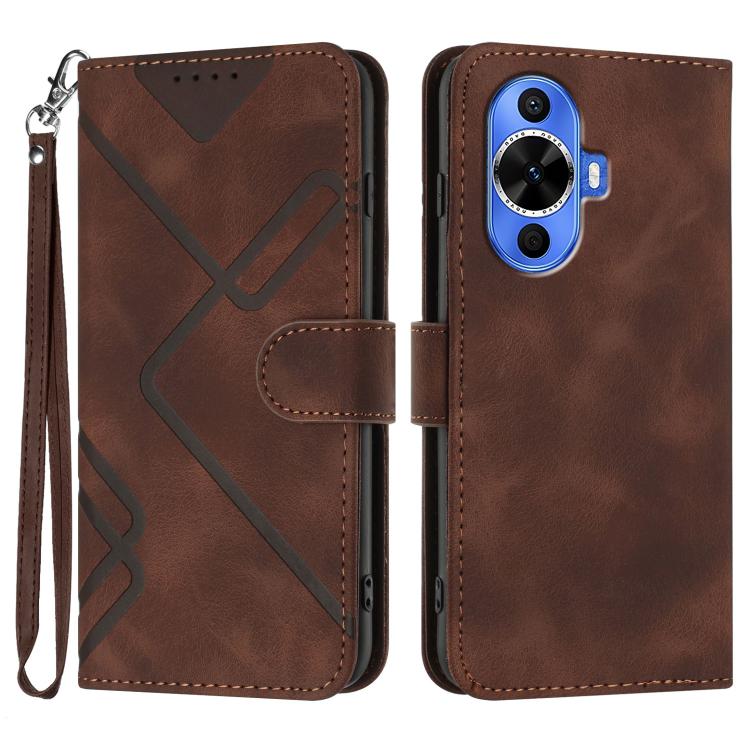 Custodia per cellulare in pelle con motivo a linea, For Huawei nova 12i, For Huawei nova 12s, For Huawei nova Y72, For Huawei nova 12 Pro / nova 12 Ultra