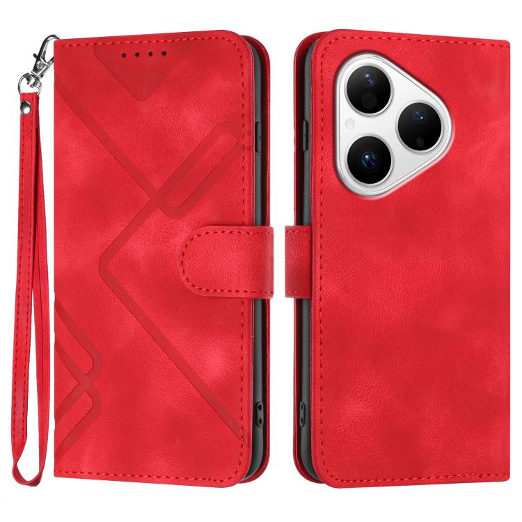 Custodia per cellulare in pelle con motivo a linea, For Huawei Enjoy 80 Plus, For Huawei Pura 80 5G, For Huawei Mate 70 Pro / Mate 70 Pro+, For Huawei Mate 70
