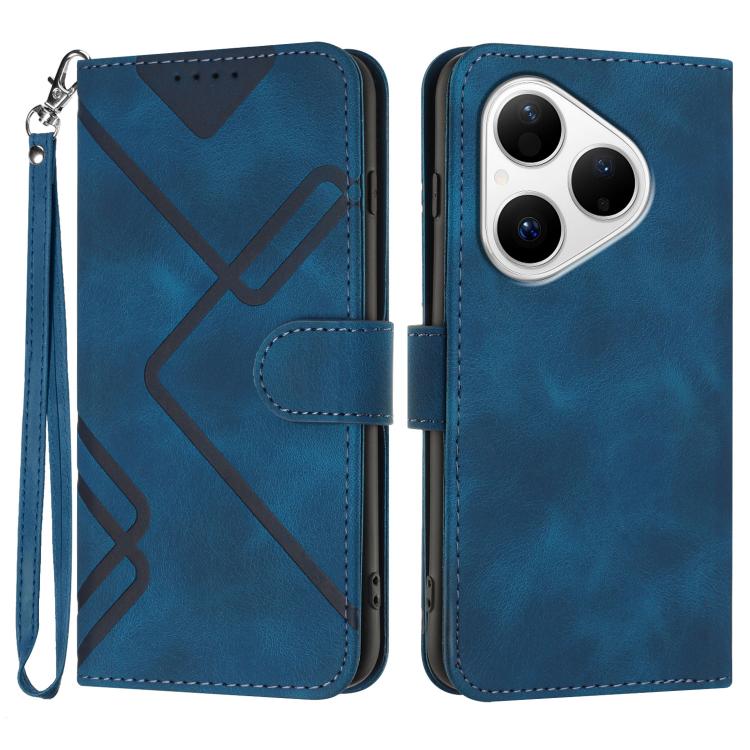 Custodia per cellulare in pelle con motivo a linea, For Huawei Enjoy 80 Plus, For Huawei Pura 80 5G, For Huawei Mate 70 Pro / Mate 70 Pro+, For Huawei Mate 70