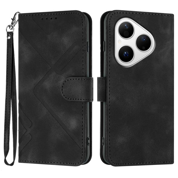 Custodia per cellulare in pelle con motivo a linea, For Huawei Enjoy 80 Plus, For Huawei Pura 80 5G, For Huawei Mate 70 Pro / Mate 70 Pro+, For Huawei Mate 70