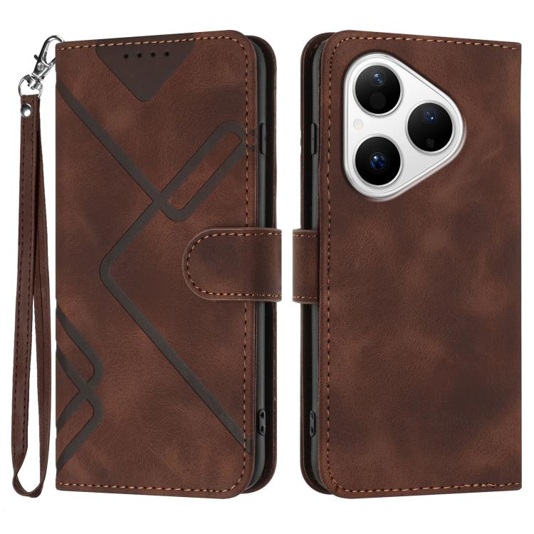 Custodia per cellulare in pelle con motivo a linea, For Huawei Enjoy 80 Plus, For Huawei Pura 80 5G, For Huawei Mate 70 Pro / Mate 70 Pro+, For Huawei Mate 70