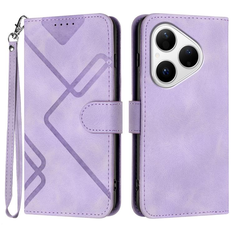 Custodia per cellulare in pelle con motivo a linea, For Huawei Enjoy 80 Plus, For Huawei Pura 80 5G, For Huawei Mate 70 Pro / Mate 70 Pro+, For Huawei Mate 70
