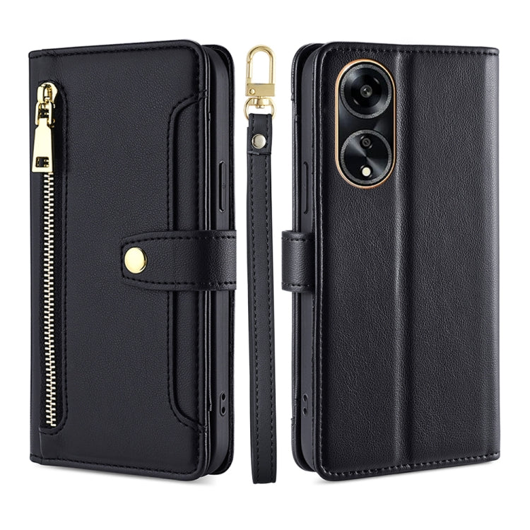 Custodia per telefono in pelle con portafoglio con cerniera a tracolla Lite Sheep Texture, For OPPO A78 4G, For OPPO Reno10 Pro+ 5G, For OPPO A1 5G, For OPPO Reno8 T 4G