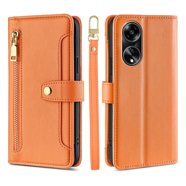 Custodia per telefono in pelle con portafoglio con cerniera a tracolla Lite Sheep Texture, For OPPO A78 4G, For OPPO Reno10 Pro+ 5G, For OPPO A1 5G, For OPPO Reno8 T 4G