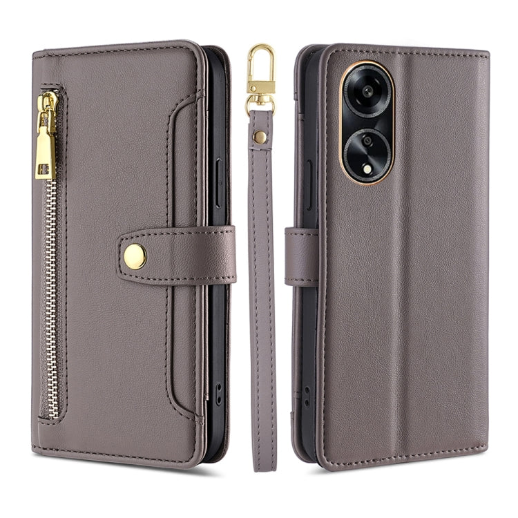 Custodia per telefono in pelle con portafoglio con cerniera a tracolla Lite Sheep Texture, For OPPO A78 4G, For OPPO Reno10 Pro+ 5G, For OPPO A1 5G, For OPPO Reno8 T 4G