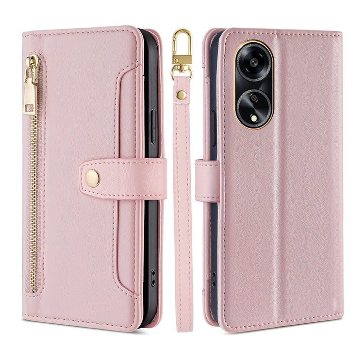 Custodia per telefono in pelle con portafoglio con cerniera a tracolla Lite Sheep Texture, For OPPO A78 4G, For OPPO Reno10 Pro+ 5G, For OPPO A1 5G, For OPPO Reno8 T 4G