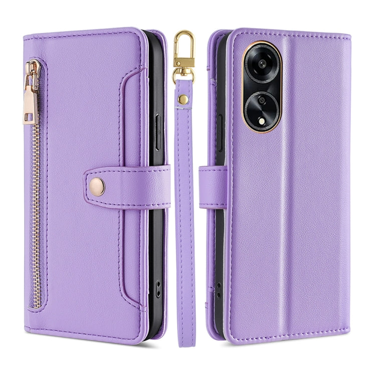 Custodia per telefono in pelle con portafoglio con cerniera a tracolla Lite Sheep Texture, For OPPO A78 4G, For OPPO Reno10 Pro+ 5G, For OPPO A1 5G, For OPPO Reno8 T 4G