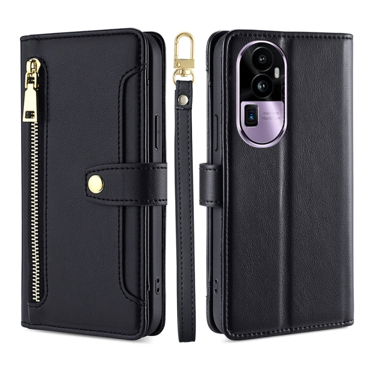 Custodia per telefono in pelle con portafoglio con cerniera a tracolla Lite Sheep Texture, For OPPO A78 4G, For OPPO Reno10 Pro+ 5G, For OPPO A1 5G, For OPPO Reno8 T 4G