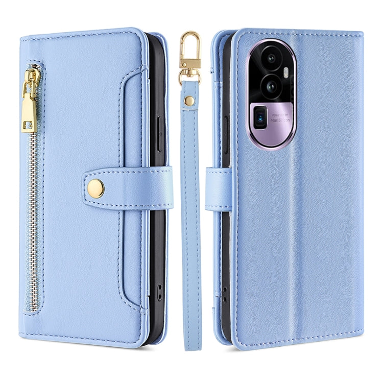 Custodia per telefono in pelle con portafoglio con cerniera a tracolla Lite Sheep Texture, For OPPO A78 4G, For OPPO Reno10 Pro+ 5G, For OPPO A1 5G, For OPPO Reno8 T 4G