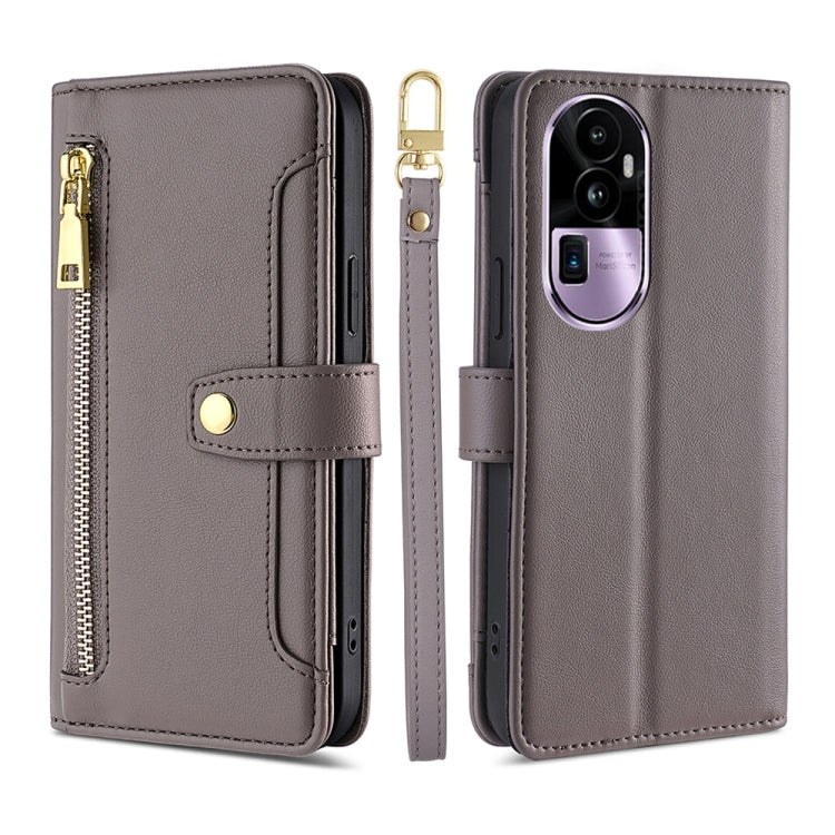 Custodia per telefono in pelle con portafoglio con cerniera a tracolla Lite Sheep Texture, For OPPO A78 4G, For OPPO Reno10 Pro+ 5G, For OPPO A1 5G, For OPPO Reno8 T 4G