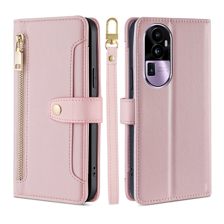 Custodia per telefono in pelle con portafoglio con cerniera a tracolla Lite Sheep Texture, For OPPO A78 4G, For OPPO Reno10 Pro+ 5G, For OPPO A1 5G, For OPPO Reno8 T 4G