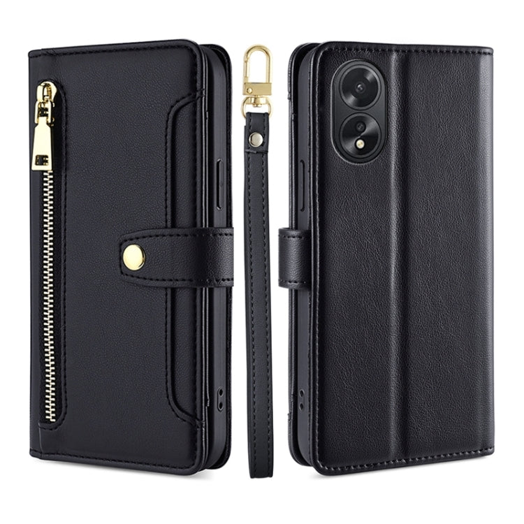 Custodia per telefono in pelle con portafoglio con cerniera a tracolla Lite Sheep Texture, For OPPO Reno11 F 5G, For OPPO Find X7 5G, For OPPO Find X7 Ultra 5G, For OPPO A38 4G / A18 4G