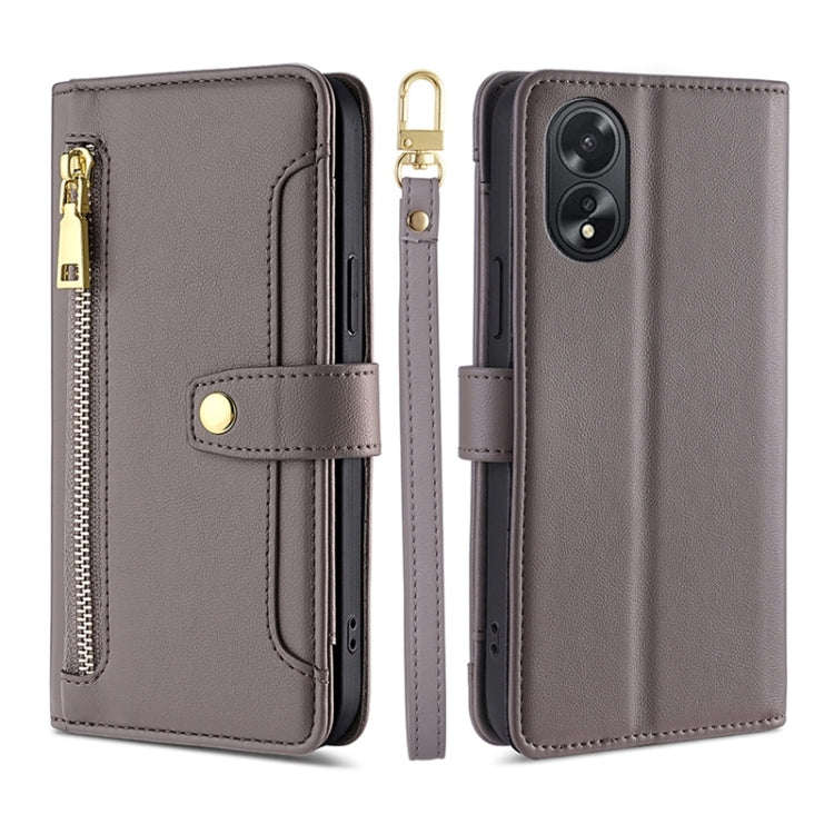 Custodia per telefono in pelle con portafoglio con cerniera a tracolla Lite Sheep Texture, For OPPO Reno11 F 5G, For OPPO Find X7 5G, For OPPO Find X7 Ultra 5G, For OPPO A38 4G / A18 4G