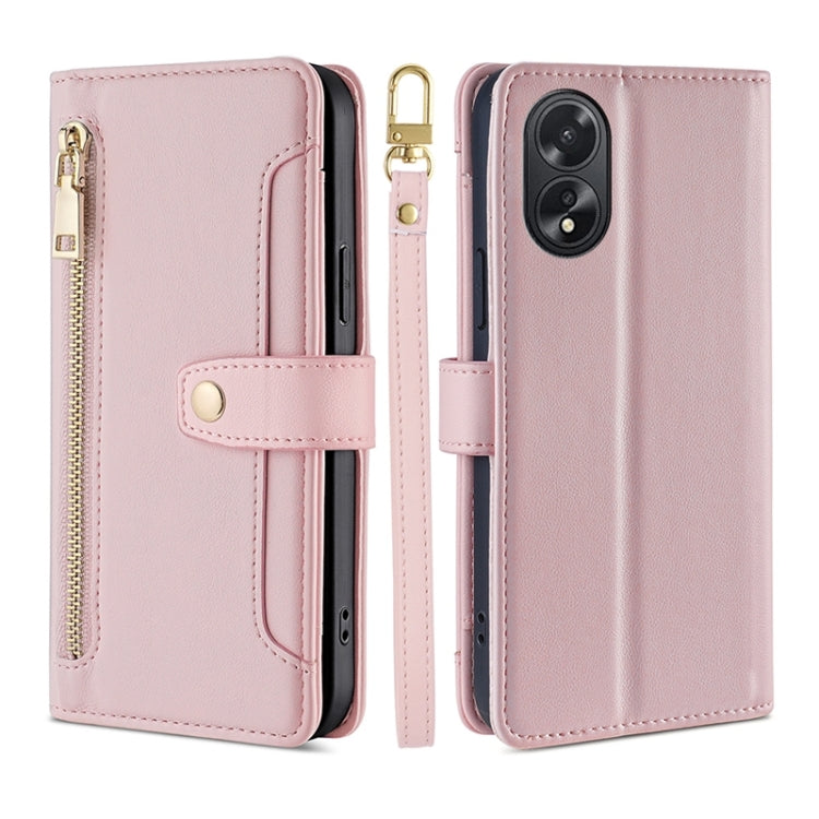 Custodia per telefono in pelle con portafoglio con cerniera a tracolla Lite Sheep Texture, For OPPO Reno11 F 5G, For OPPO Find X7 5G, For OPPO Find X7 Ultra 5G, For OPPO A38 4G / A18 4G