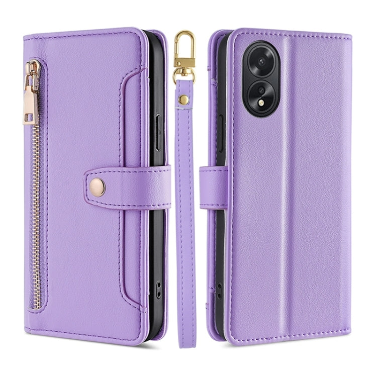 Custodia per telefono in pelle con portafoglio con cerniera a tracolla Lite Sheep Texture, For OPPO Reno11 F 5G, For OPPO Find X7 5G, For OPPO Find X7 Ultra 5G, For OPPO A38 4G / A18 4G