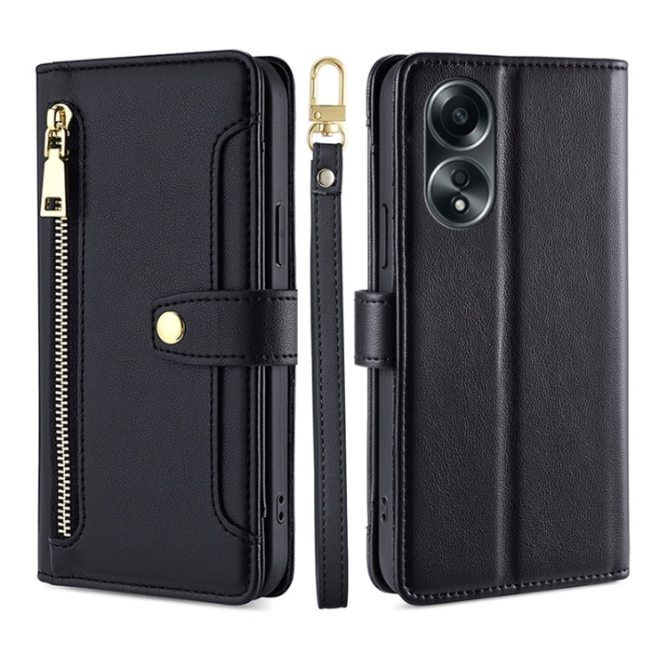 Custodia per telefono in pelle con portafoglio con cerniera a tracolla Lite Sheep Texture, For OPPO A2 Pro 5G, For OPPO A58 4G, For OPPO Reno10 5G / Reno10 Pro 5G Global, For OPPO Reno10 5G Global