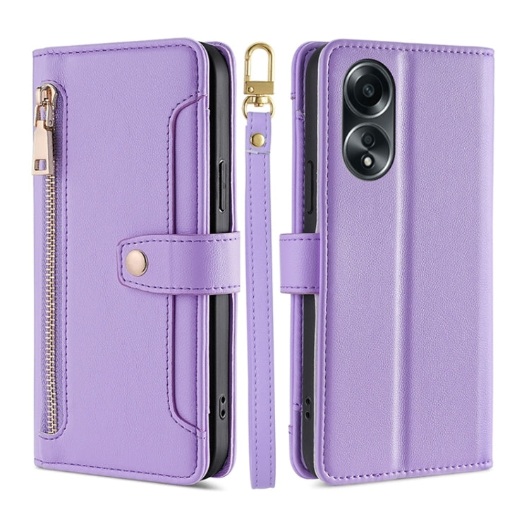 Custodia per telefono in pelle con portafoglio con cerniera a tracolla Lite Sheep Texture, For OPPO A2 Pro 5G, For OPPO A58 4G, For OPPO Reno10 5G / Reno10 Pro 5G Global, For OPPO Reno10 5G Global