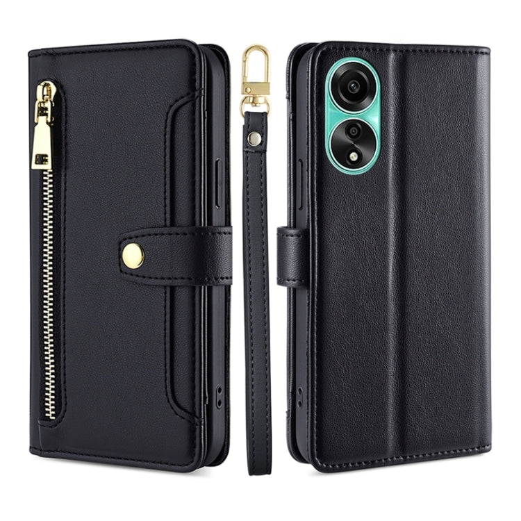 Custodia per telefono in pelle con portafoglio con cerniera a tracolla Lite Sheep Texture, For OPPO A78 4G, For OPPO Reno10 Pro+ 5G, For OPPO A1 5G, For OPPO Reno8 T 4G