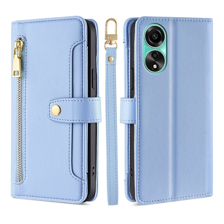 Custodia per telefono in pelle con portafoglio con cerniera a tracolla Lite Sheep Texture, For OPPO A78 4G, For OPPO Reno10 Pro+ 5G, For OPPO A1 5G, For OPPO Reno8 T 4G
