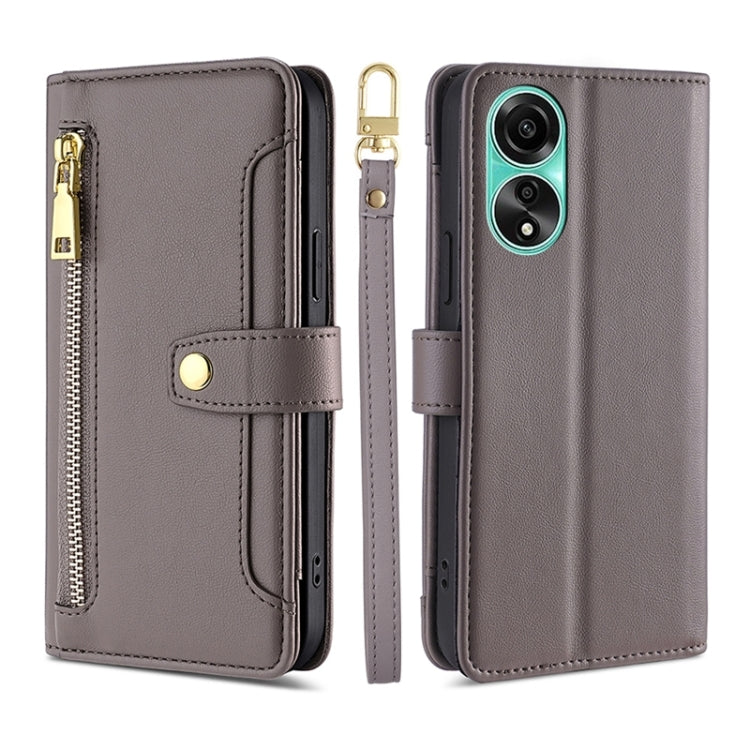 Custodia per telefono in pelle con portafoglio con cerniera a tracolla Lite Sheep Texture, For OPPO A78 4G, For OPPO Reno10 Pro+ 5G, For OPPO A1 5G, For OPPO Reno8 T 4G