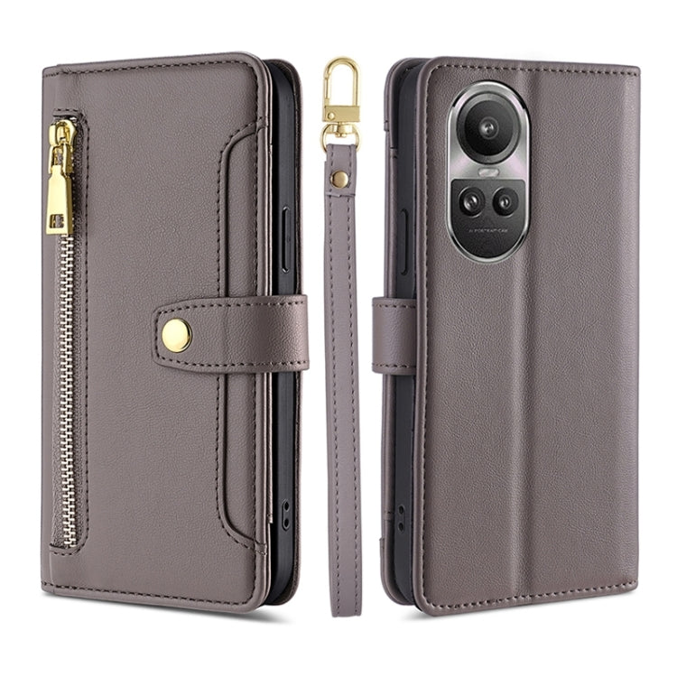 Custodia per telefono in pelle con portafoglio con cerniera a tracolla Lite Sheep Texture, For OPPO A2 Pro 5G, For OPPO A58 4G, For OPPO Reno10 5G / Reno10 Pro 5G Global, For OPPO Reno10 5G Global
