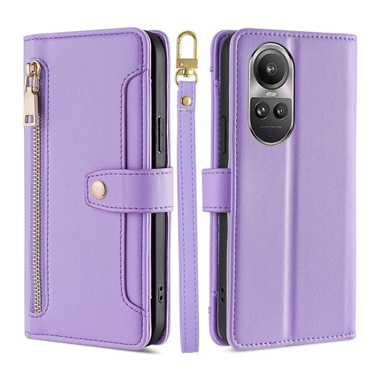 Custodia per telefono in pelle con portafoglio con cerniera a tracolla Lite Sheep Texture, For OPPO A2 Pro 5G, For OPPO A58 4G, For OPPO Reno10 5G / Reno10 Pro 5G Global, For OPPO Reno10 5G Global