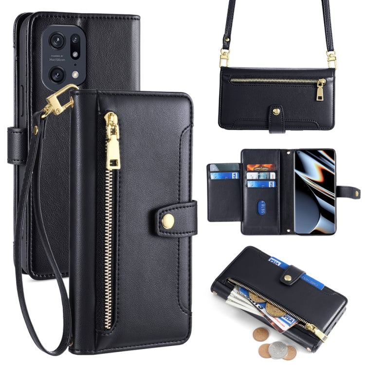 Custodia per telefono in pelle con portafoglio con cerniera a tracolla Lite Sheep Texture, For OPPO Reno8 T 5G / A1 Pro 5G, For OPPO Reno7 4G / F21 Pro 4G, For OPPO Find X5 Pro