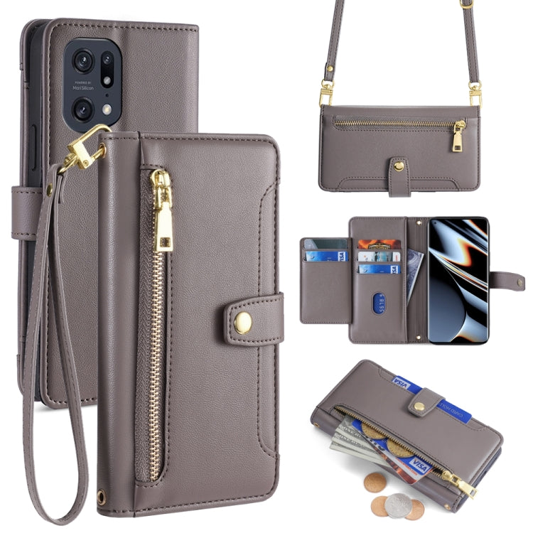 Custodia per telefono in pelle con portafoglio con cerniera a tracolla Lite Sheep Texture, For OPPO Reno8 T 5G / A1 Pro 5G, For OPPO Reno7 4G / F21 Pro 4G, For OPPO Find X5 Pro