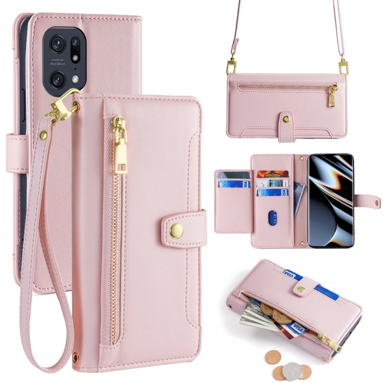 Custodia per telefono in pelle con portafoglio con cerniera a tracolla Lite Sheep Texture, For OPPO Reno8 T 5G / A1 Pro 5G, For OPPO Reno7 4G / F21 Pro 4G, For OPPO Find X5 Pro