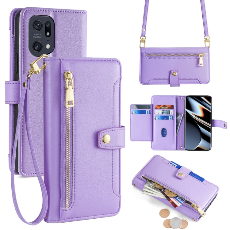 Custodia per telefono in pelle con portafoglio con cerniera a tracolla Lite Sheep Texture, For OPPO Reno8 T 5G / A1 Pro 5G, For OPPO Reno7 4G / F21 Pro 4G, For OPPO Find X5 Pro