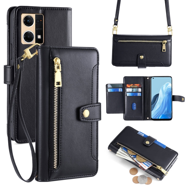Custodia per telefono in pelle con portafoglio con cerniera a tracolla Lite Sheep Texture, For OPPO Reno8 T 5G / A1 Pro 5G, For OPPO Reno7 4G / F21 Pro 4G, For OPPO Find X5 Pro