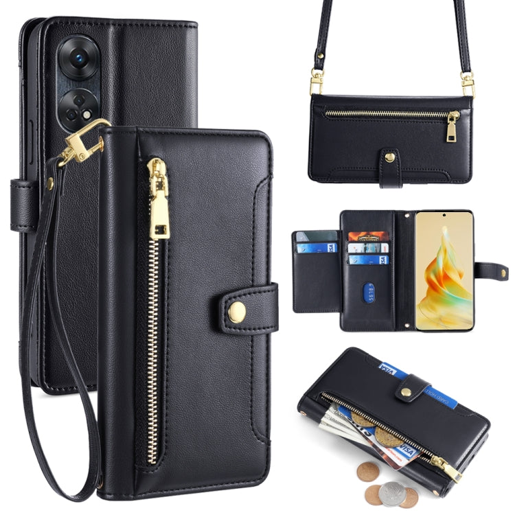 Custodia per telefono in pelle con portafoglio con cerniera a tracolla Lite Sheep Texture, For OPPO A78 4G, For OPPO Reno10 Pro+ 5G, For OPPO A1 5G, For OPPO Reno8 T 4G