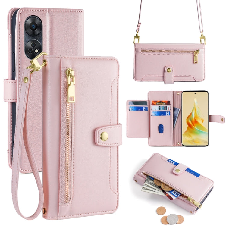 Custodia per telefono in pelle con portafoglio con cerniera a tracolla Lite Sheep Texture, For OPPO A78 4G, For OPPO Reno10 Pro+ 5G, For OPPO A1 5G, For OPPO Reno8 T 4G