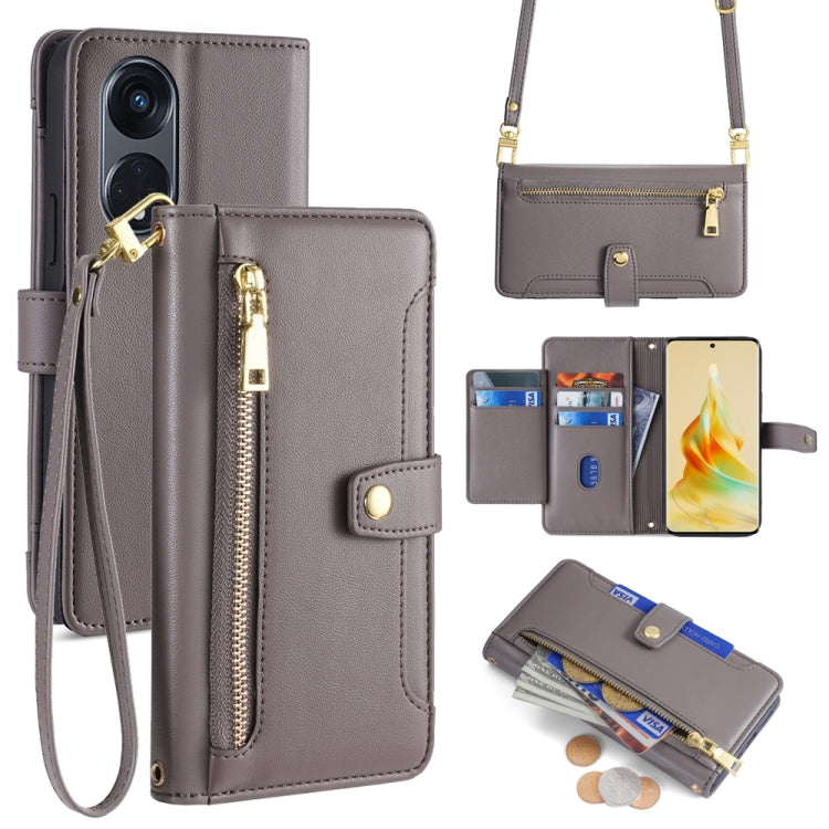 Custodia per telefono in pelle con portafoglio con cerniera a tracolla Lite Sheep Texture, For OPPO Reno8 T 5G / A1 Pro 5G, For OPPO Reno7 4G / F21 Pro 4G, For OPPO Find X5 Pro