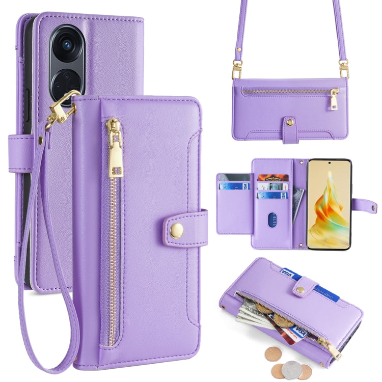 Custodia per telefono in pelle con portafoglio con cerniera a tracolla Lite Sheep Texture, For OPPO Reno8 T 5G / A1 Pro 5G, For OPPO Reno7 4G / F21 Pro 4G, For OPPO Find X5 Pro