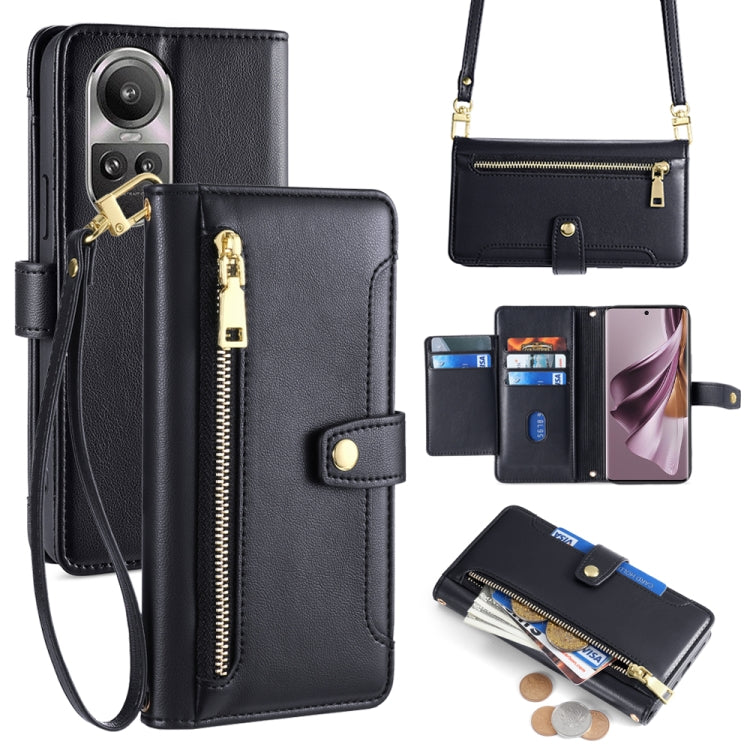 Custodia per telefono in pelle con portafoglio con cerniera a tracolla Lite Sheep Texture, For OPPO A2 Pro 5G, For OPPO A58 4G, For OPPO Reno10 5G / Reno10 Pro 5G Global, For OPPO Reno10 5G Global