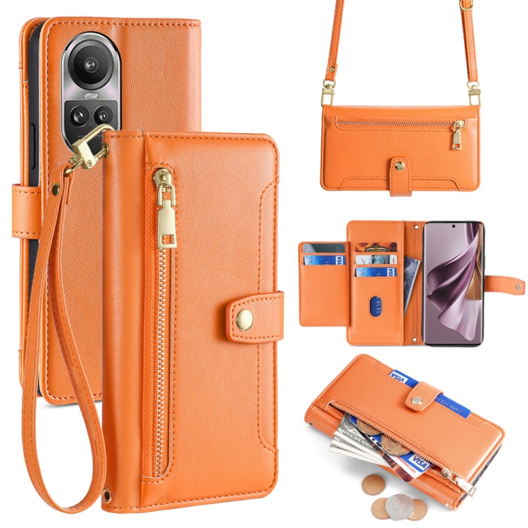 Custodia per telefono in pelle con portafoglio con cerniera a tracolla Lite Sheep Texture, For OPPO A2 Pro 5G, For OPPO A58 4G, For OPPO Reno10 5G / Reno10 Pro 5G Global, For OPPO Reno10 5G Global